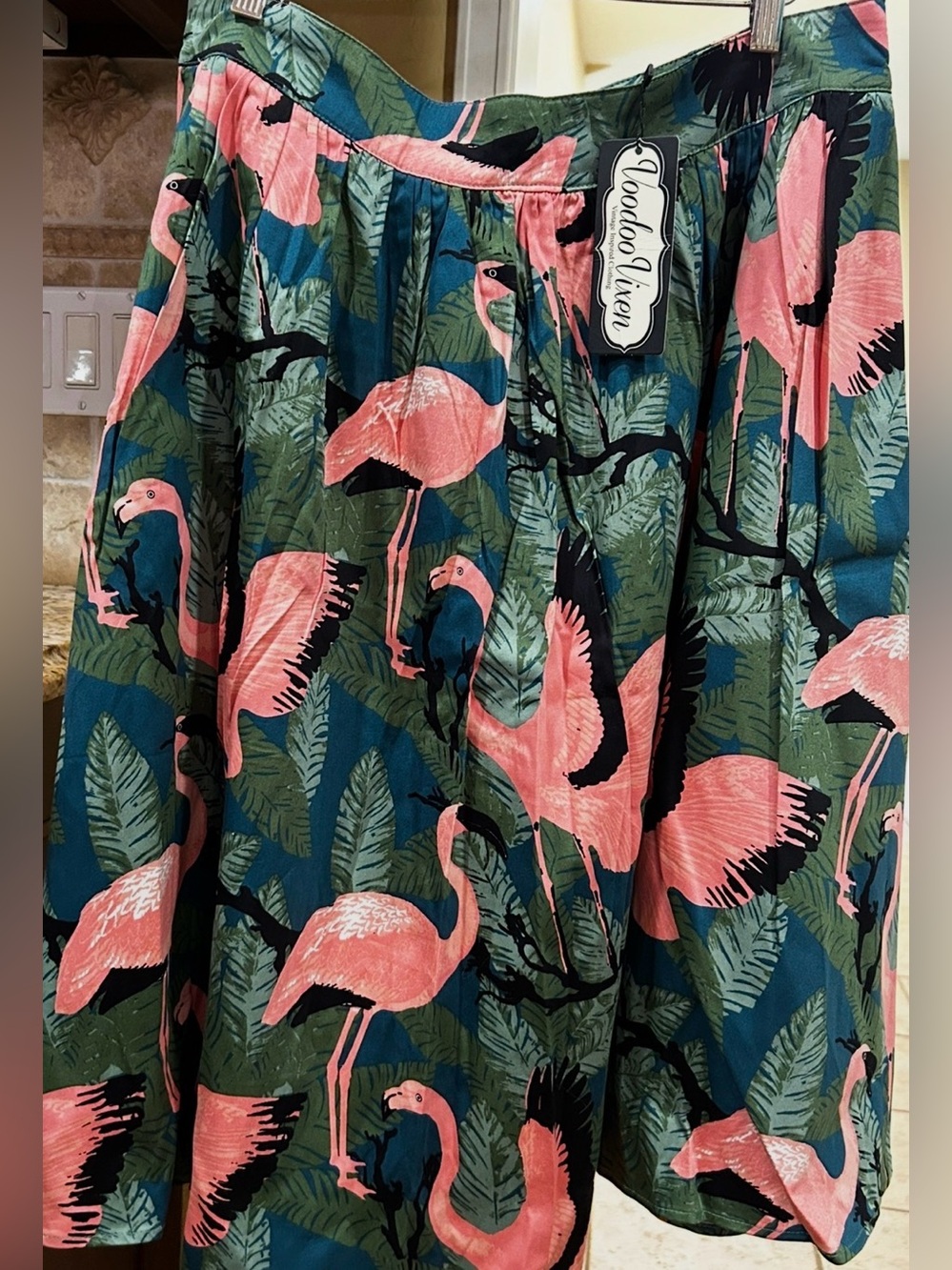 Voodoo Vixen NWT Pink Flamingo Swing Skirt XXL*  12/14 US PinkBlack Teal Green
